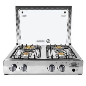 COCINETA KOMBO 4 QUEMADORES INOXIDABLE CON TAPA DE VIDRIO ENCENDIDO ELECTRICO- KO-4Q001 E.E
