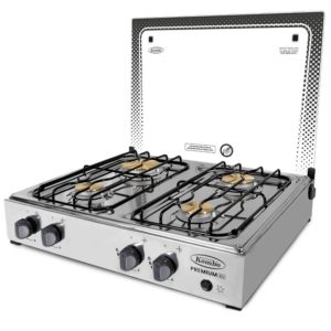 COCINETA KOMBO 4 QUEMADORES INOXIDABLE CON TAPA DE VIDRIO ENCENDIDO ELECTRICO- KO-4Q001 E.E
