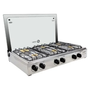 COCINETA KOMBO 6 QUEMADORES –  INOXIDABLE CON TAPA DE VIDRIO  ENCENDIDO ELECTRICO – KO-6Q001 E.E