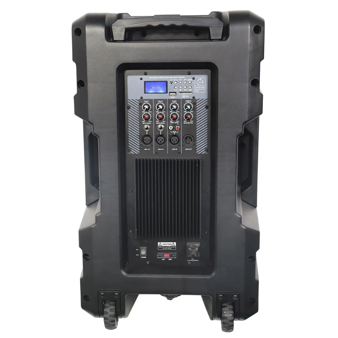 PARLANTE BAZZUKA ACTIVO B-415 0080 AMPLIFICADO 85.000W 15PULG USBFMLUZ LED NEGRO+MICROFONO (3)