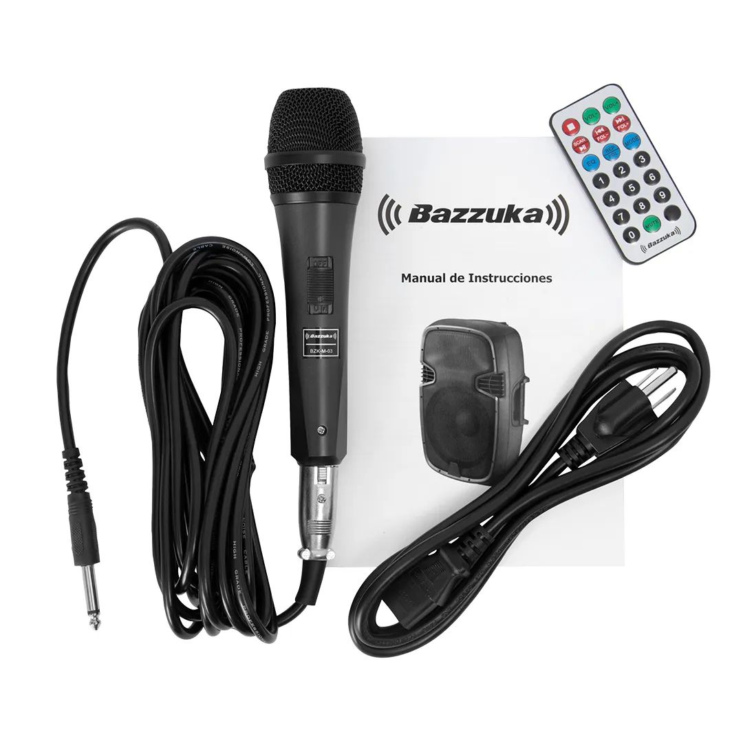 PARLANTE BAZZUKA ACTIVO B-415 0080 AMPLIFICADO 85.000W 15PULG USBFMLUZ LED NEGRO+MICROFONO (5)